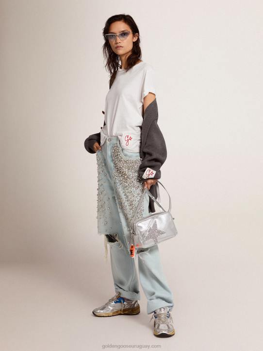 mujer bolso estrella plateada de piel laminada con estrella de swarovskiGolden Goose 02H6479