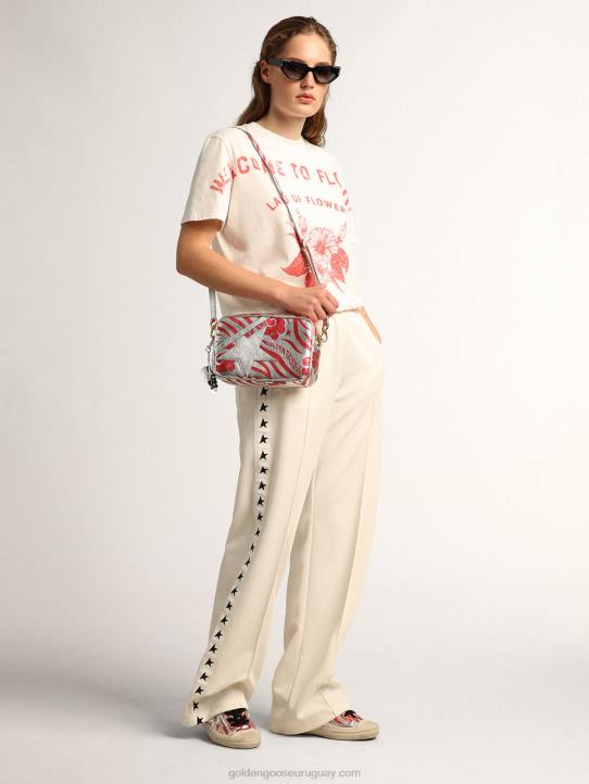 mujer bolso star de piel laminada color plata con estampado cny de estrella tono sobre tono y rayas de tigre rojoGolden Goose 02H6460