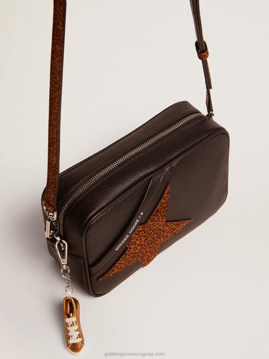 mujer bolso star de piel marrón oscuro con estrella de ante con estampado de leopardoGolden Goose 02H6471