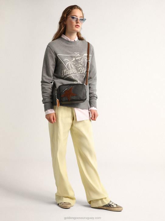 mujer bolso star de piel marrón oscuro con estrella de ante con estampado de leopardoGolden Goose 02H6471