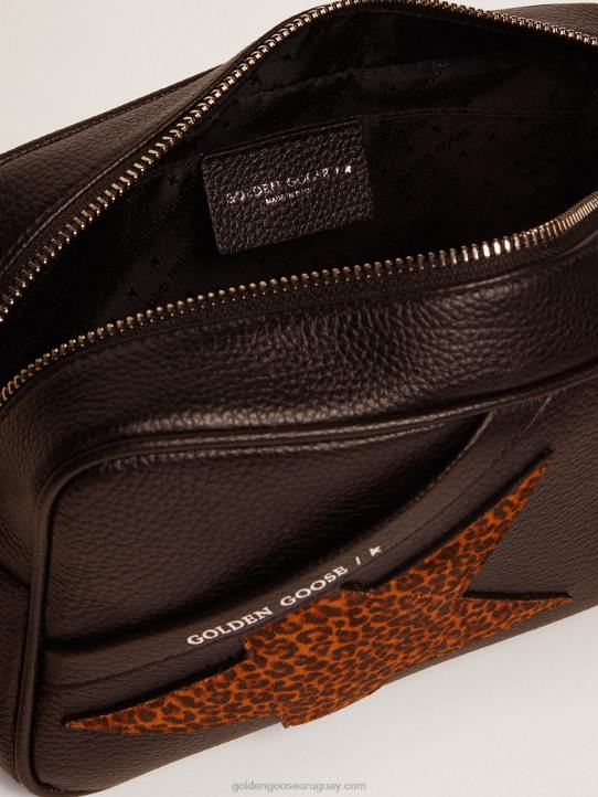 mujer bolso star de piel marrón oscuro con estrella de ante con estampado de leopardoGolden Goose 02H6471