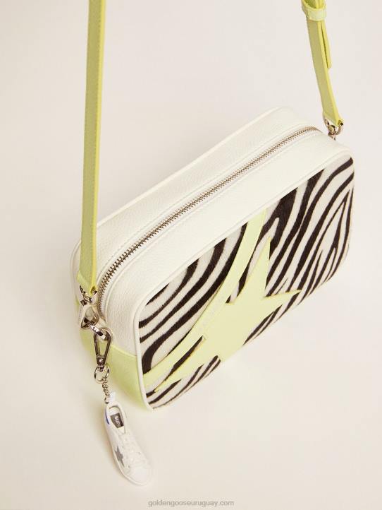 mujer bolso star de piel martillada blanca y lima con aplicación de piel de potro con estampado de cebraGolden Goose 02H6463