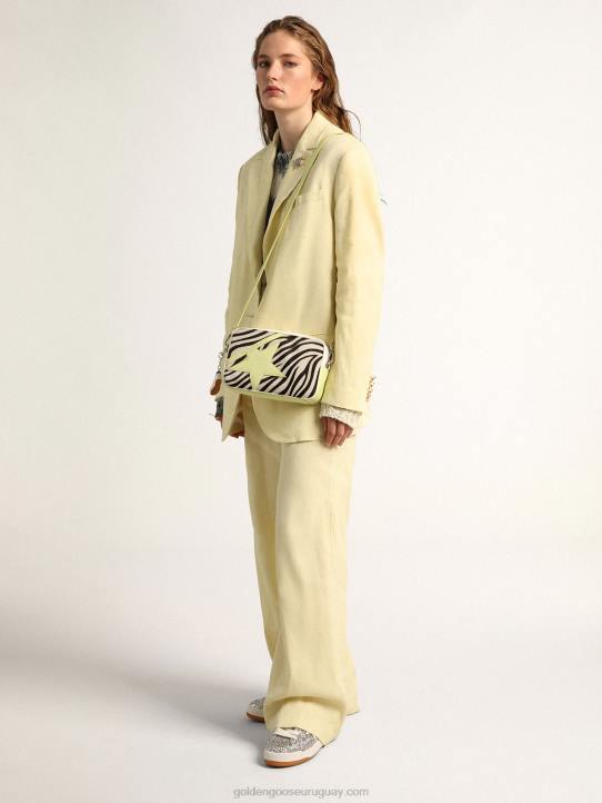 mujer bolso star de piel martillada blanca y lima con aplicación de piel de potro con estampado de cebraGolden Goose 02H6463