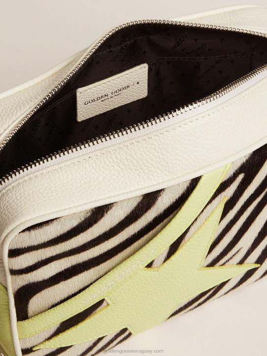 mujer bolso star de piel martillada blanca y lima con aplicación de piel de potro con estampado de cebraGolden Goose 02H6463