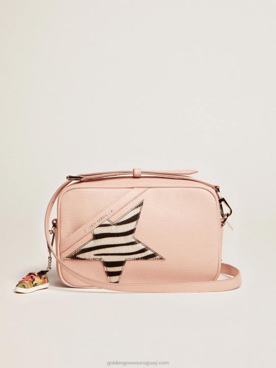 mujer bolso star de piel rosa con estrella de piel de potro con estampado de cebraGolden Goose 02H6468