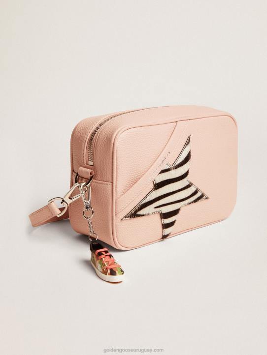 mujer bolso star de piel rosa con estrella de piel de potro con estampado de cebraGolden Goose 02H6468