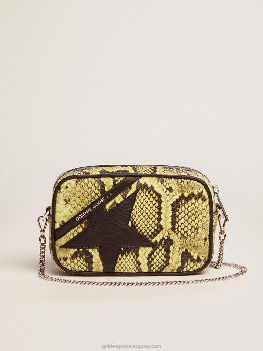 mujer Bolso mini estrella de piel con estampado de serpiente color lima y estrella de piel negraGolden Goose 02H6473