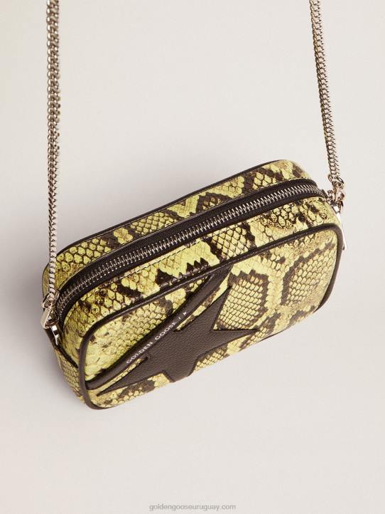 mujer Bolso mini estrella de piel con estampado de serpiente color lima y estrella de piel negraGolden Goose 02H6473