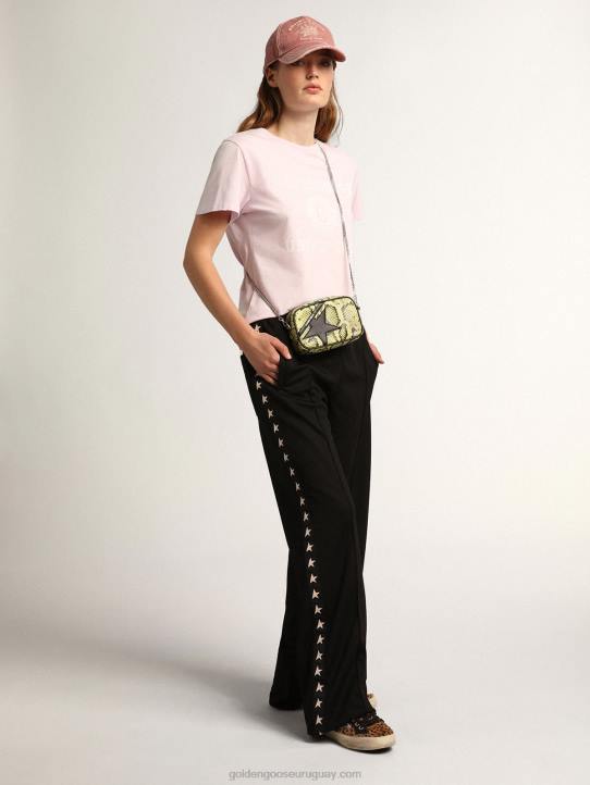 mujer Bolso mini estrella de piel con estampado de serpiente color lima y estrella de piel negraGolden Goose 02H6473