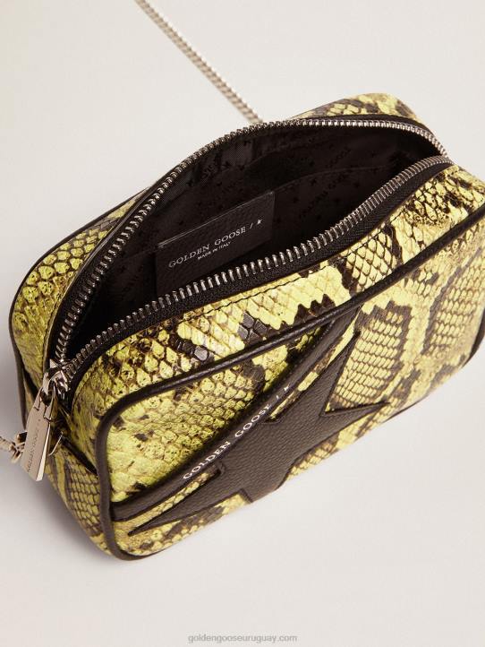 mujer Bolso mini estrella de piel con estampado de serpiente color lima y estrella de piel negraGolden Goose 02H6473