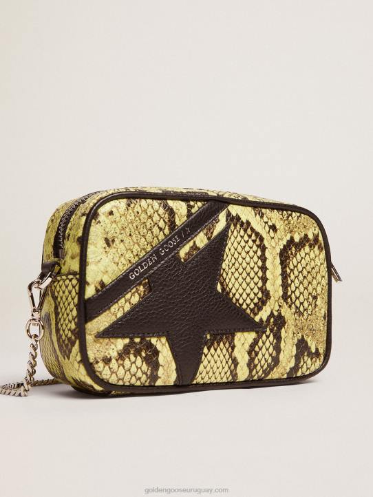 mujer Bolso mini estrella de piel con estampado de serpiente color lima y estrella de piel negraGolden Goose 02H6473