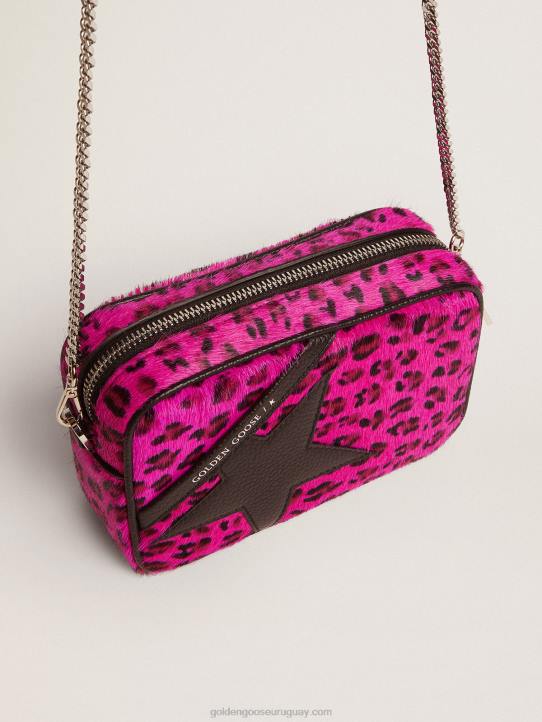 mujer Bolso mini estrella de piel de potro con estampado de leopardo fucsia y estrella de piel negraGolden Goose 02H6495