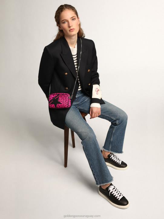 mujer Bolso mini estrella de piel de potro con estampado de leopardo fucsia y estrella de piel negraGolden Goose 02H6495