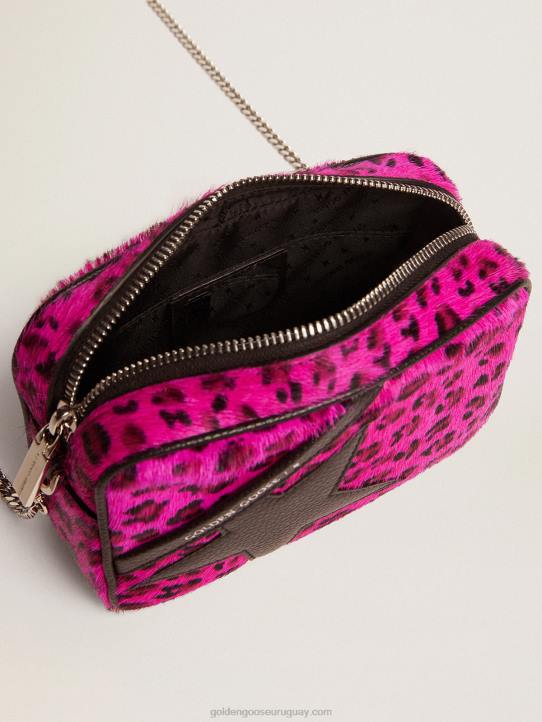 mujer Bolso mini estrella de piel de potro con estampado de leopardo fucsia y estrella de piel negraGolden Goose 02H6495