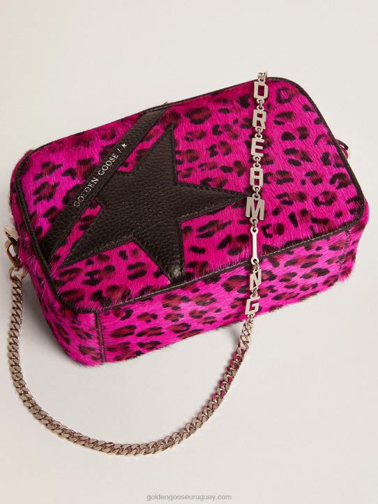 mujer Bolso mini estrella de piel de potro con estampado de leopardo fucsia y estrella de piel negraGolden Goose 02H6495