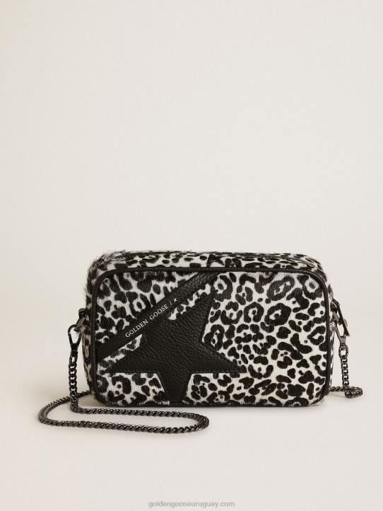 mujer bolso mini estrella de piel de potro con estampado de leopardo en blanco y negro con estrella de piel negraGolden Goose 02H6459