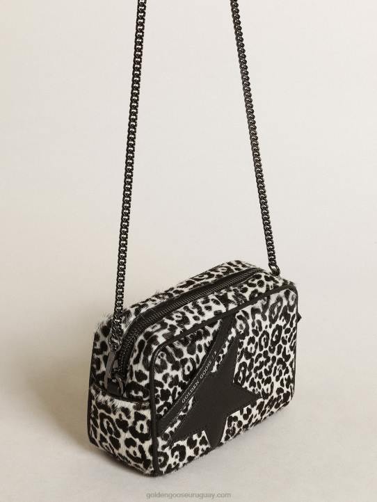 mujer bolso mini estrella de piel de potro con estampado de leopardo en blanco y negro con estrella de piel negraGolden Goose 02H6459