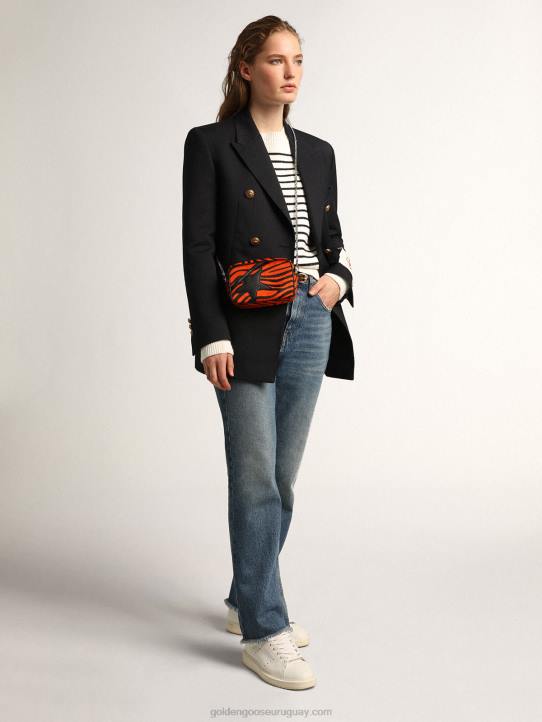 mujer bolso mini estrella de piel de potro naranja con estampado de tigre y estrella de piel negraGolden Goose 02H6462