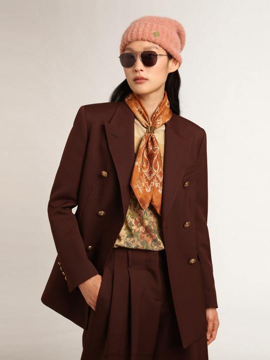 mujer Americana cruzada de la colección Journey en gabardina de lana color achicoria-caféGolden Goose 02H6994