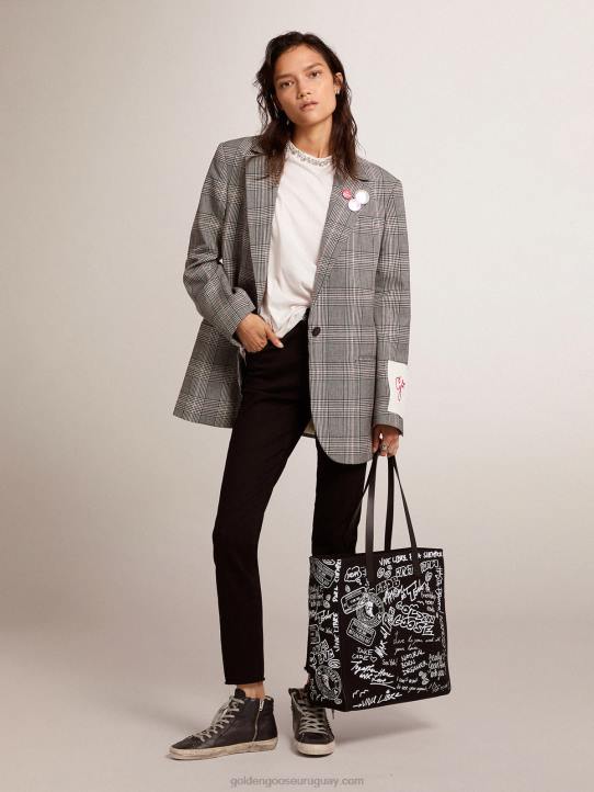 mujer Americana de botonadura sencilla con cuadros príncipe de Gales en gris y blanco de CollectionGolden Goose 02H61036