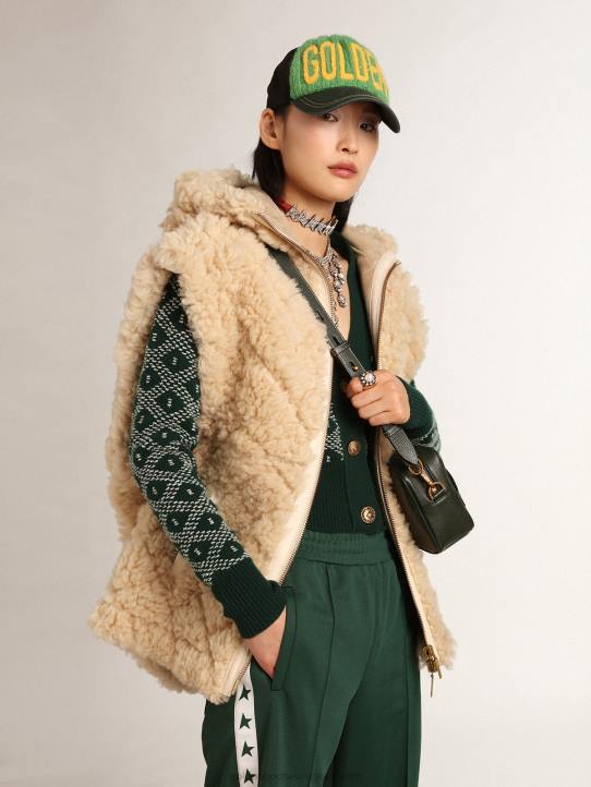 mujer Chaleco reversible de piel de cordero en color crudo de la colección JourneyGolden Goose 02H61005