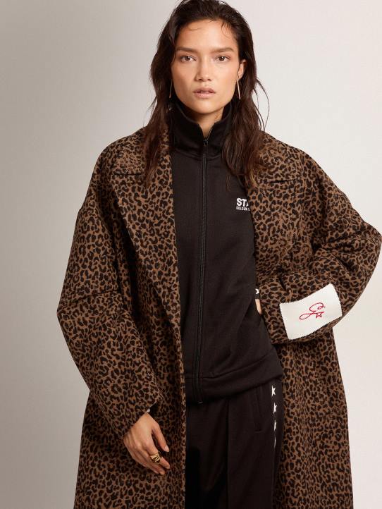mujer abrigo capullo de botonadura sencilla de lana con estampado animal jacquardGolden Goose 02H6966