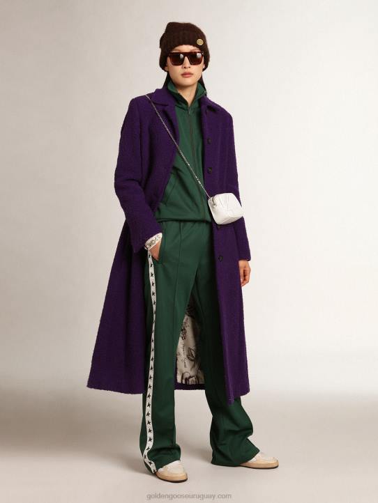 mujer abrigo colección journey en lana violeta añil con forro interior en estampado dibujadoGolden Goose 02H6969