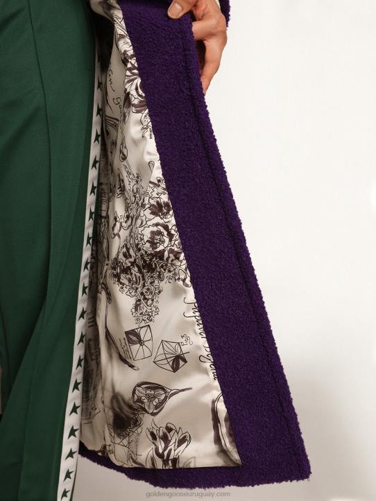 mujer abrigo colección journey en lana violeta añil con forro interior en estampado dibujadoGolden Goose 02H6969