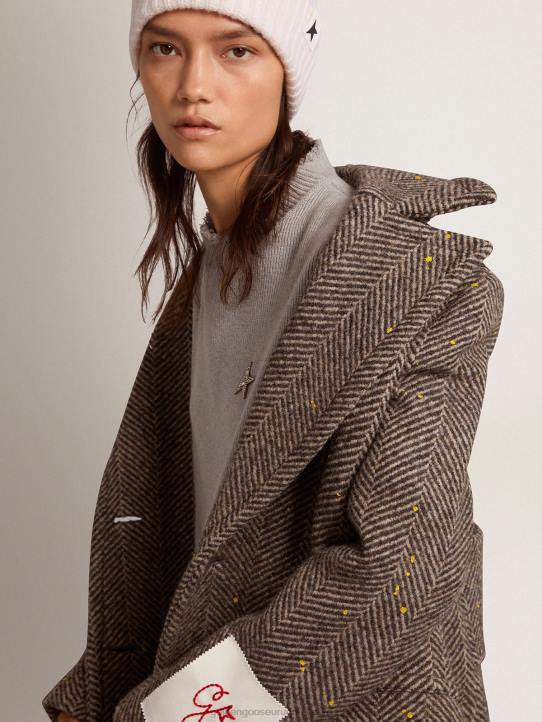 mujer abrigo largo de espiga con detalles amarillosGolden Goose 02H6936