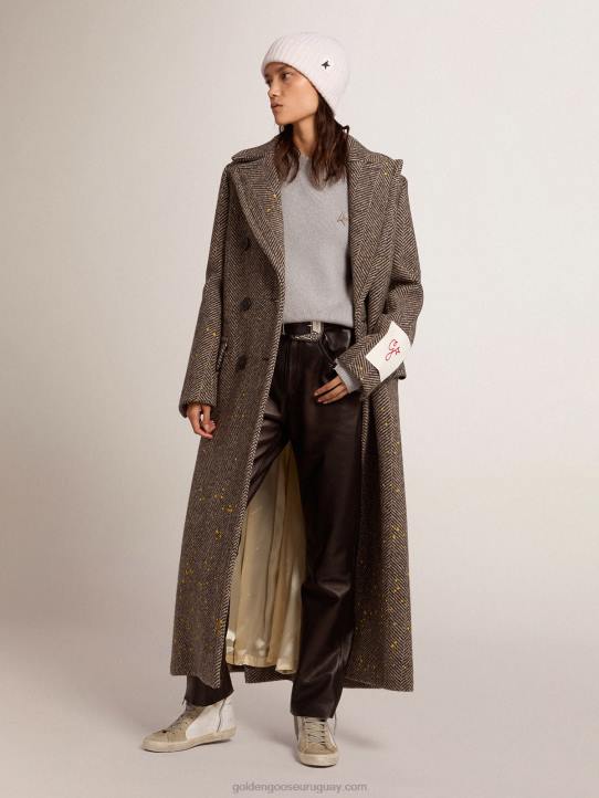 mujer abrigo largo de espiga con detalles amarillosGolden Goose 02H6936