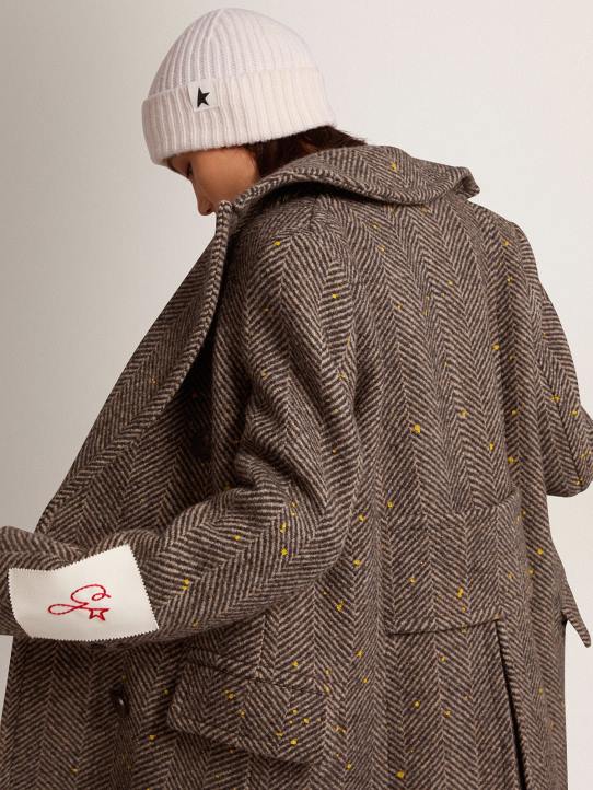 mujer abrigo largo de espiga con detalles amarillosGolden Goose 02H6936
