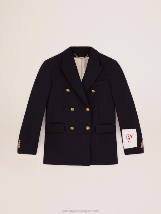 mujer americana cruzada en azul oscuro con botones doradosGolden Goose 02H6914