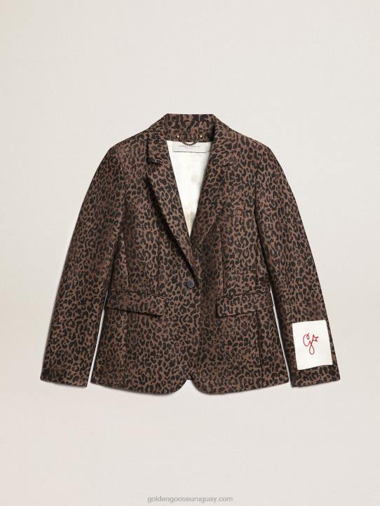 mujer americana de abotonadura sencilla de lana con estampado de animales en jacquardGolden Goose 02H61041