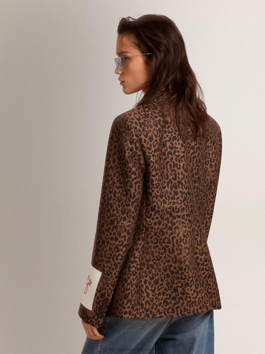 mujer americana de abotonadura sencilla de lana con estampado de animales en jacquardGolden Goose 02H61041