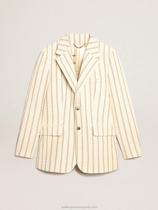mujer blazer de botonadura sencilla de algodón color crema con motivo jacquardGolden Goose 02H61049