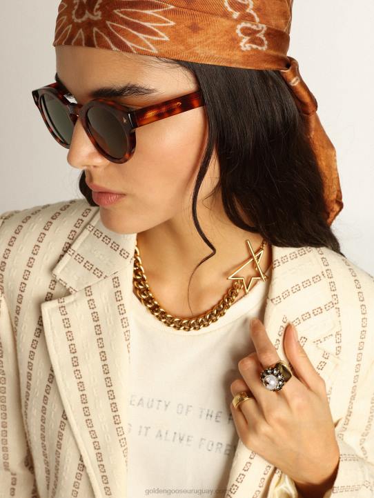 mujer blazer de botonadura sencilla de algodón color crema con motivo jacquardGolden Goose 02H61049