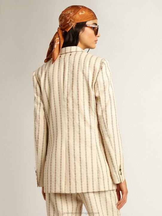 mujer blazer de botonadura sencilla de algodón color crema con motivo jacquardGolden Goose 02H61049