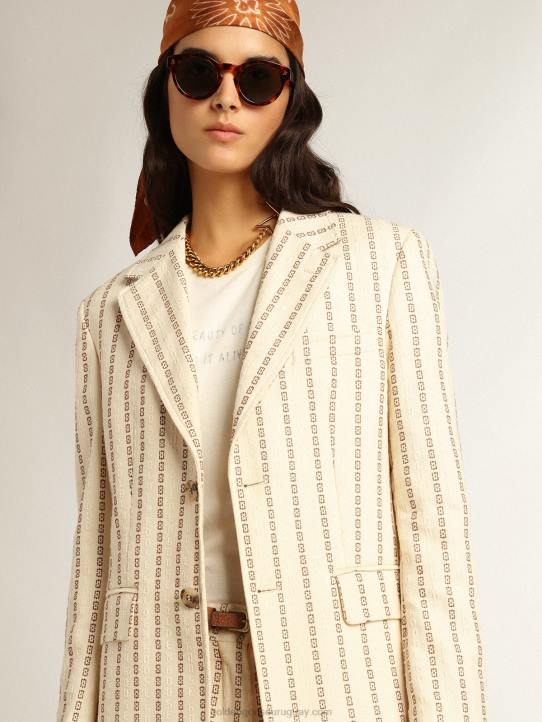 mujer blazer de botonadura sencilla de algodón color crema con motivo jacquardGolden Goose 02H61049