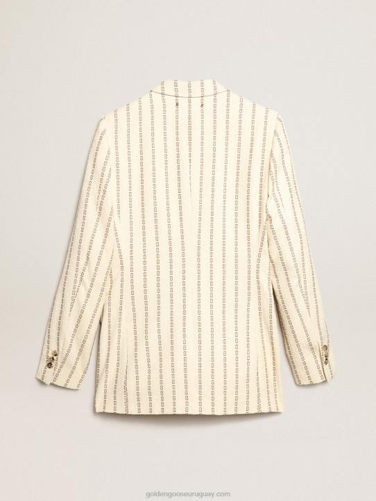 mujer blazer de botonadura sencilla de algodón color crema con motivo jacquardGolden Goose 02H61049
