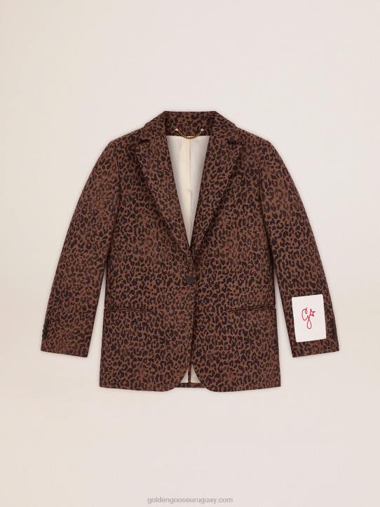 mujer blazer tom boy de botonadura sencilla de lana con estampado de animales en jacquardGolden Goose 02H6940