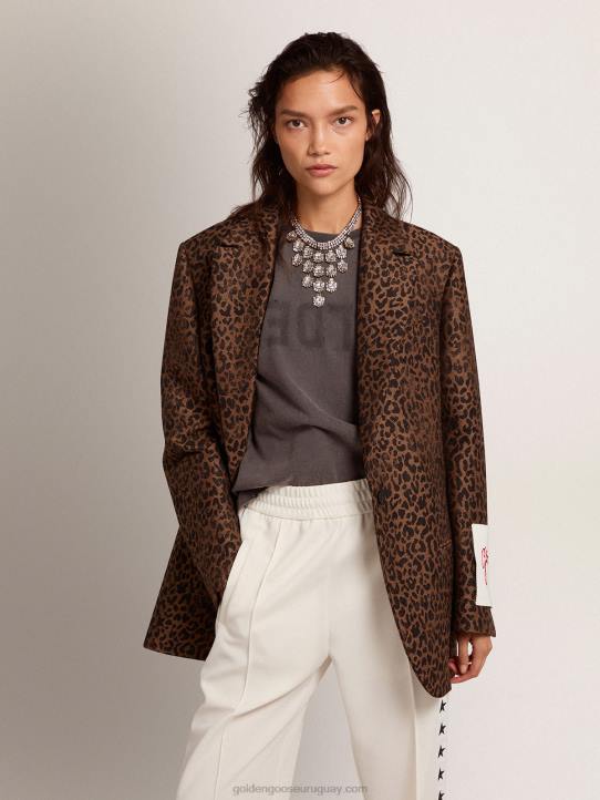 mujer blazer tom boy de botonadura sencilla de lana con estampado de animales en jacquardGolden Goose 02H6940