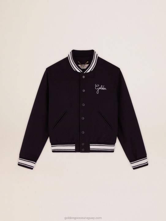mujer cazadora bomber de lana azul oscuro con detalles blancos en contrasteGolden Goose 02H61028