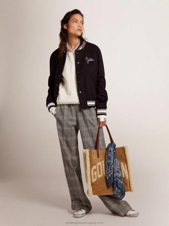 mujer cazadora bomber de lana azul oscuro con detalles blancos en contrasteGolden Goose 02H61028