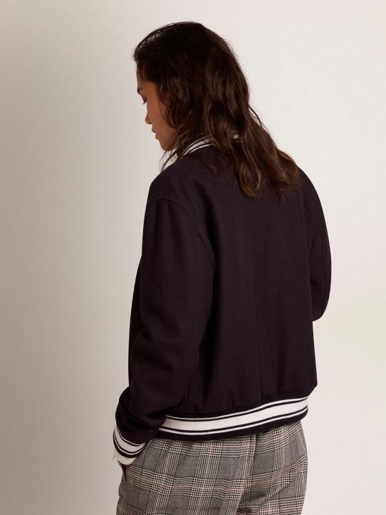 mujer cazadora bomber de lana azul oscuro con detalles blancos en contrasteGolden Goose 02H61028