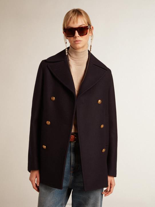 mujer chaquetón azul oscuro con botones heráldicos doradosGolden Goose 02H6919
