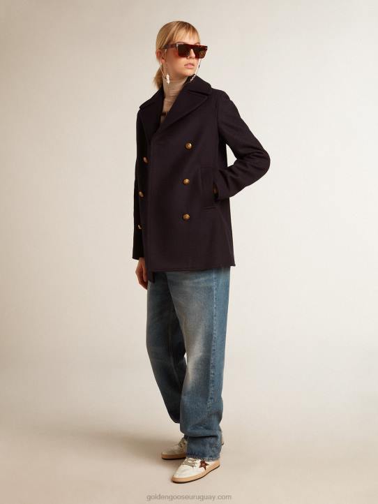 mujer chaquetón azul oscuro con botones heráldicos doradosGolden Goose 02H6919
