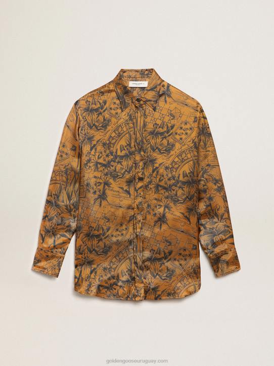 mujer Camisa boyfriend en marrón dorado con estampado de libretas de la colección JourneyGolden Goose 02H61002
