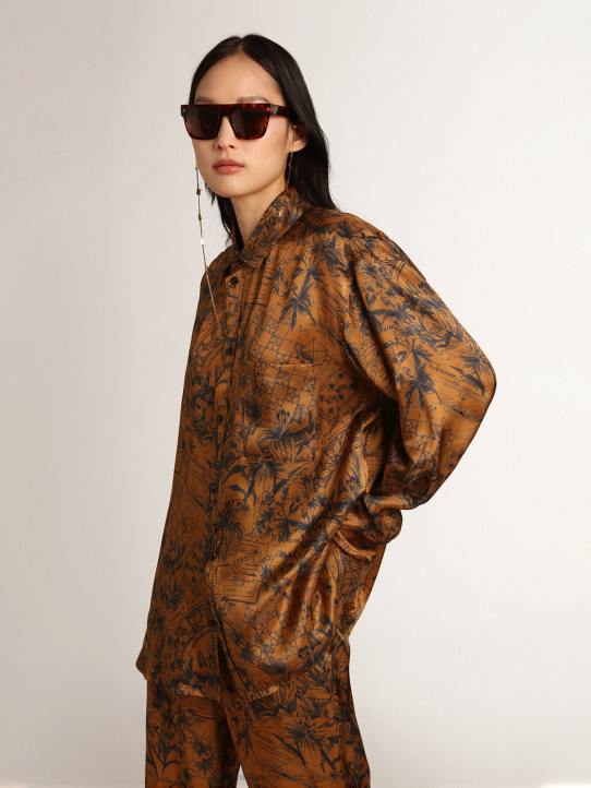 mujer Camisa boyfriend en marrón dorado con estampado de libretas de la colección JourneyGolden Goose 02H61002