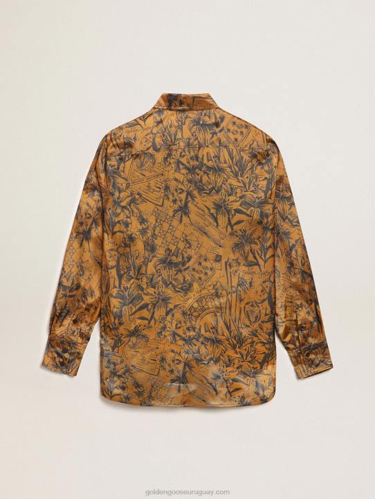 mujer Camisa boyfriend en marrón dorado con estampado de libretas de la colección JourneyGolden Goose 02H61002
