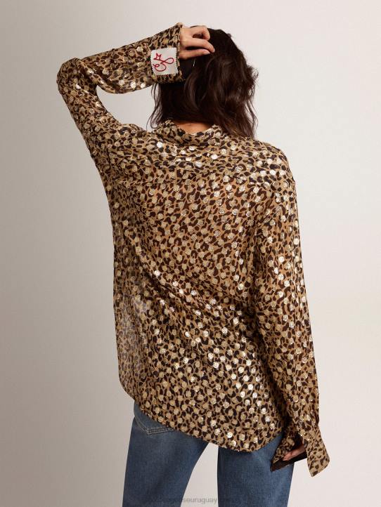 mujer camisa boyfriend con animal print y plumetis doradosGolden Goose 02H61058